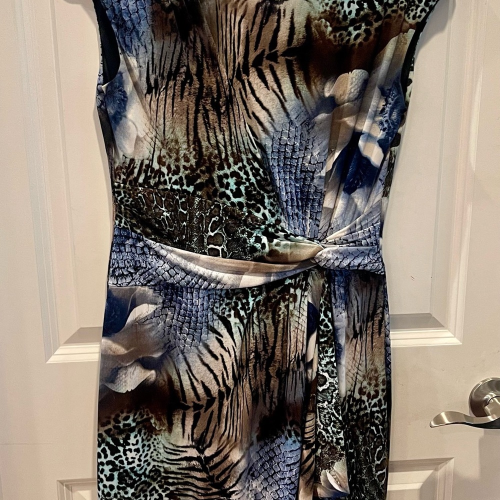 Dress Barn Animal-Print Sheath Dress in Blue and Brown